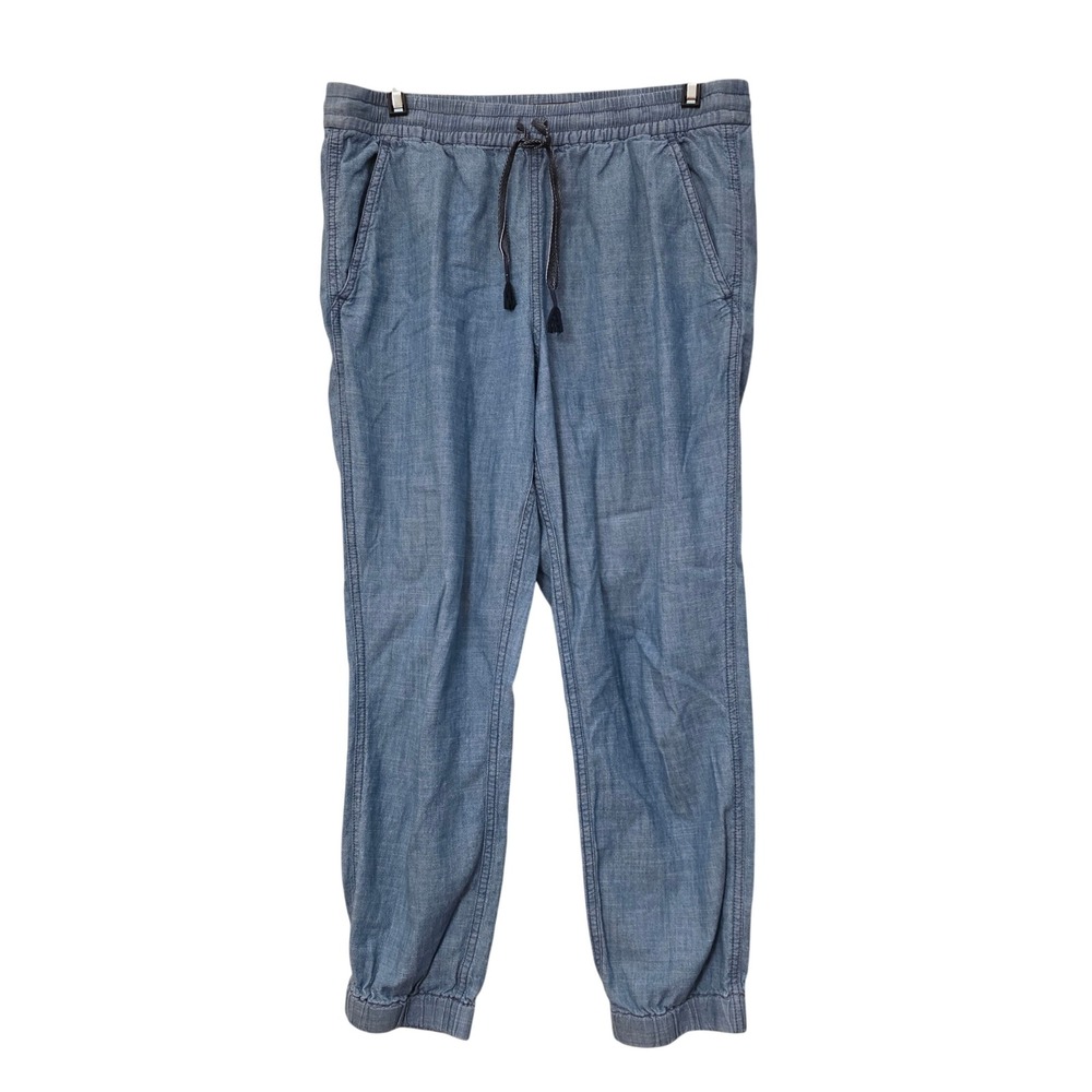 Point Sur J.Crew Blue Chambray Cotton Joggers Drawstring Waist Size 4